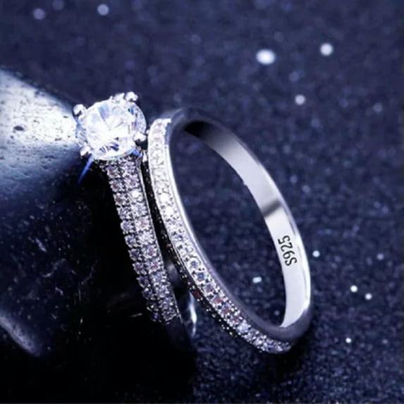 EOEMY Women Jewelry 925 Silver Filled Ring Round Cubic Zircon Gorgeous Ring Sz 6-10-6