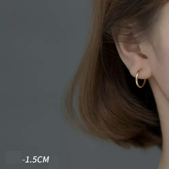 EOEMY Women 925 Sterling Silver Small Band Huggie Sleeper Hoop Women Earrings-15 mm-Gold