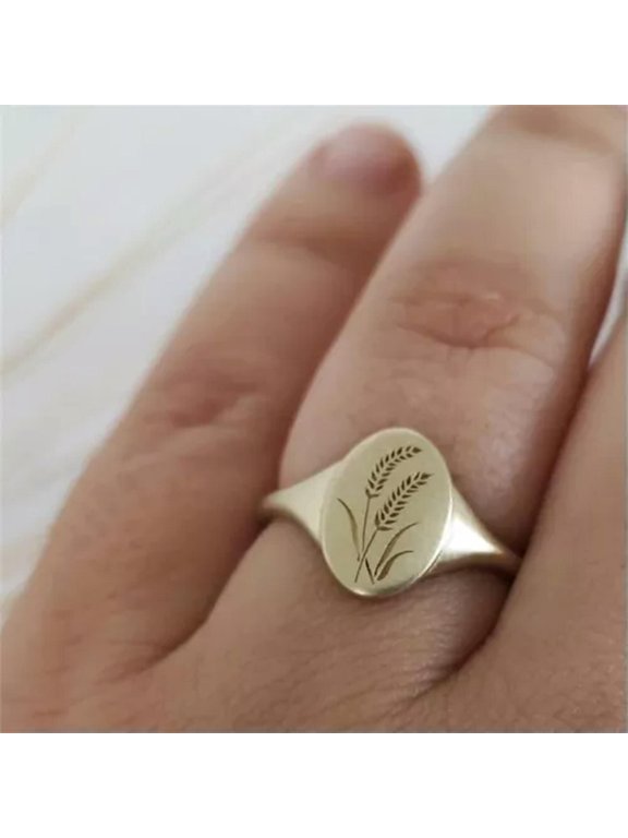 Women Carved Dogs Tail Grass Plant Jewelry Alloy Golden Ring Birthday Gift-Gold-6
