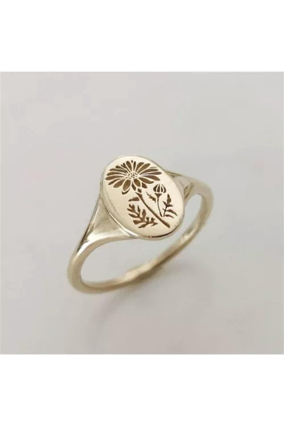 Women Carving Patterm Ring Alloy Flower Floral Jewelry Festival Birthday Gift-Gold-8