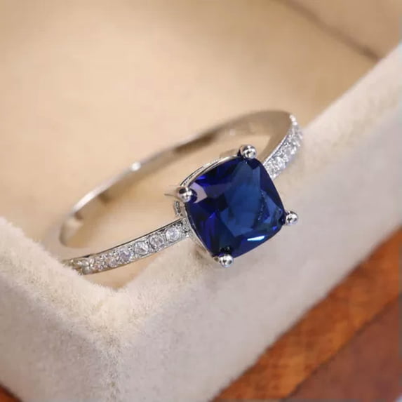 EOEMY Women Charm Jewelry 925 Silver Filled Rings Cubic Zircon Wedding Gift Sz 5-10-10-Royal Blue