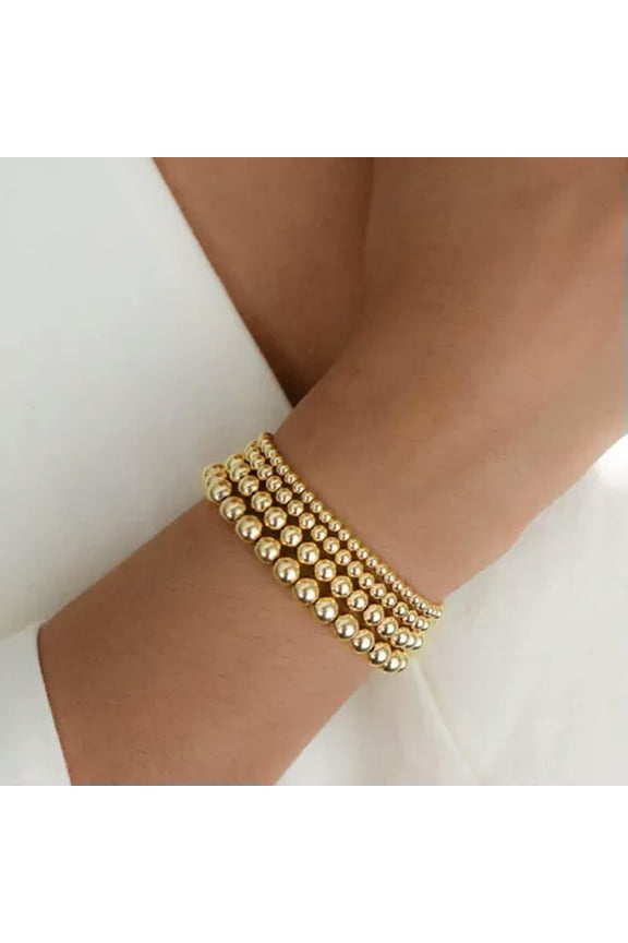 Women Gold Filled Beads Beaded Beaded Stretch Stackable Bohe Bracelets 4 5 6 8mm-Gold-6mm