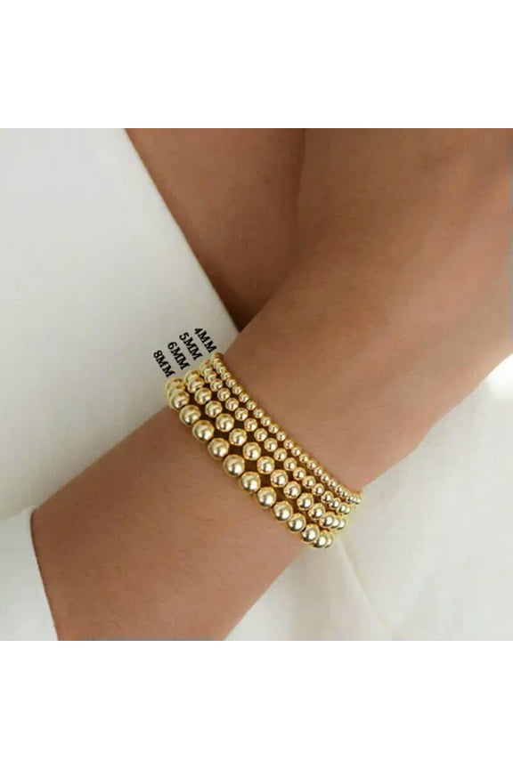 Women Gold Filled Beads Beaded Beaded Stretch Stackable Bohe Bracelets 4 5 6 8mm-Gold-8mm