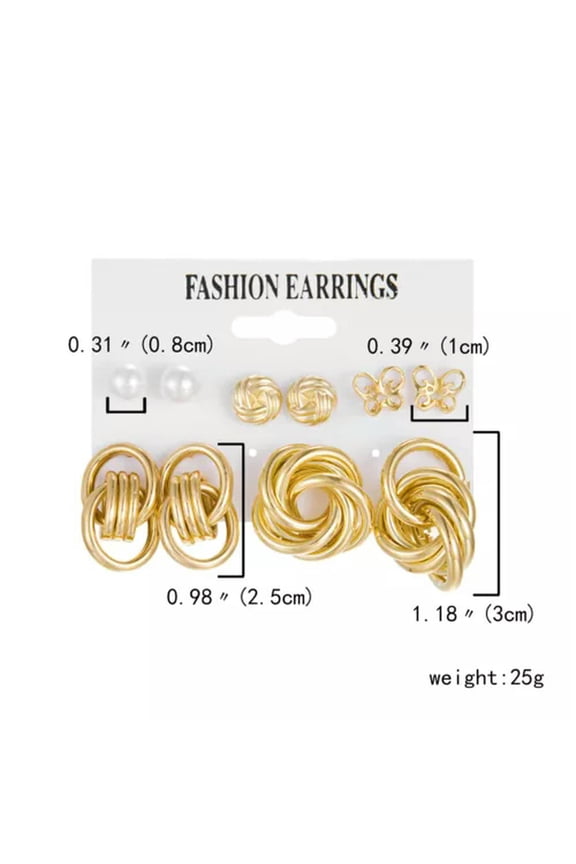 Women Gold Plated Butterfly Hoop Earrings Hoop Stud Snake Pearl Resin Jewelry-21 Knot 6Pairs