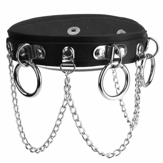 EOEMY Women Gothic Leather Punk Choker O-Ring Chain Spike Rivet Buckle Collar Necklace-Type B