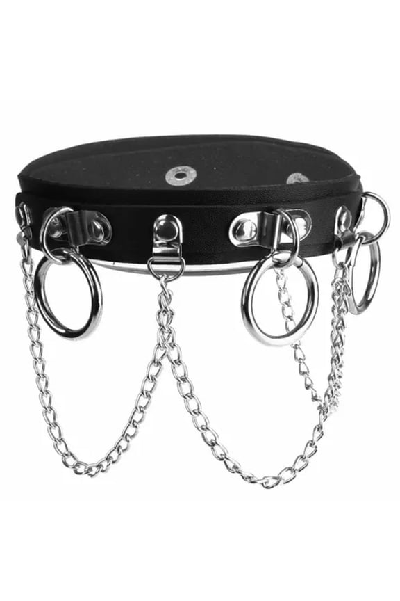 Women Gothic Leather Punk Choker O-Ring Chain Spike Rivet Buckle Collar Necklace-Type B
