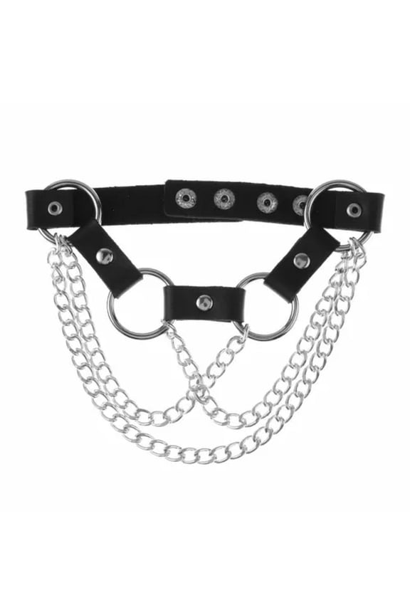 Women Gothic Leather Punk Choker O-Ring Chain Spike Rivet Buckle Collar Necklace-Type C