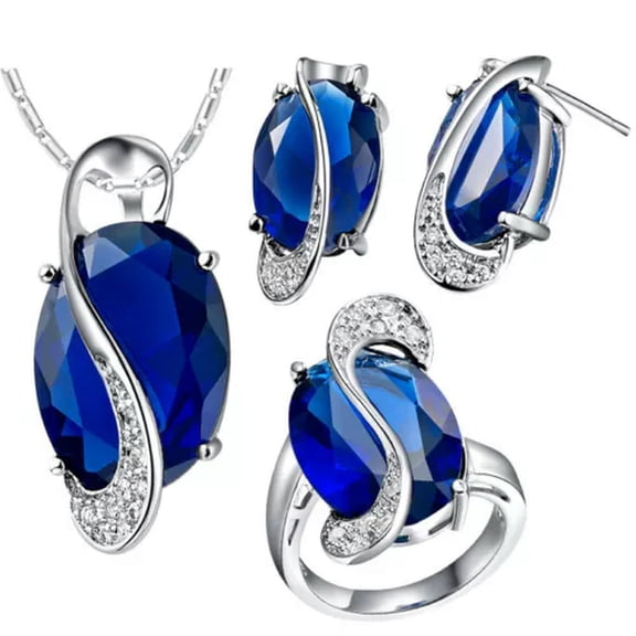 EOEMY Women Jewelry Set 925 Silver Gold Crystal Zircon Peacock Necklace Earrings Rings-#7-9