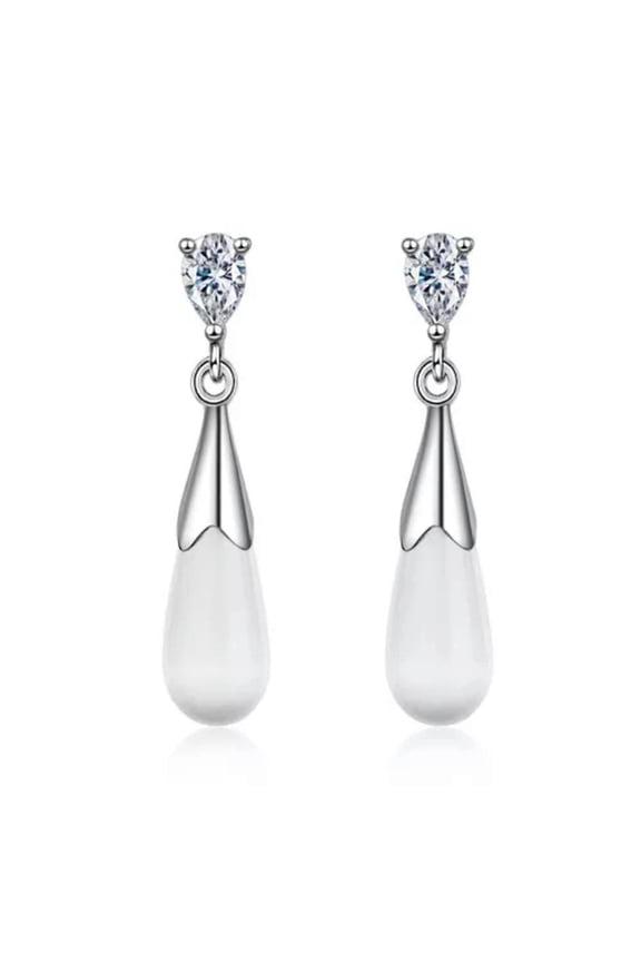 Women Ladies Fashion Solid 925 Sterling Silver Zircon Opal Stud Drop Earrings-Pink