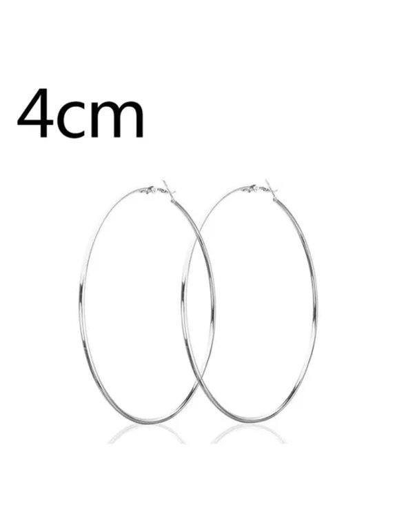Women Large Circle Earring Smooth Big Hoop Earrings Exaggerated Ear Dangle Gift-Silver-10Cm