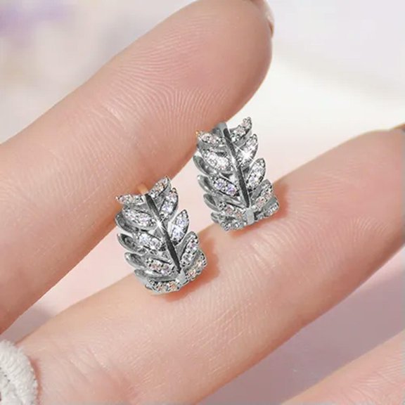 EOEMY Women Leaves Hoop Earring Gift Cute 925 Silver,Gold Cubic Zircon Jewelry