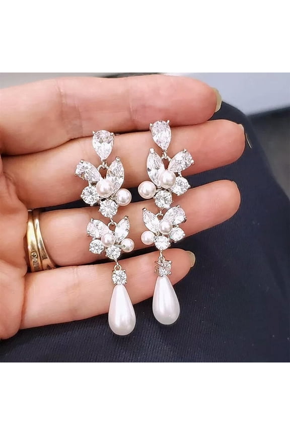 Women Luxury Jewelry 925 Silver Filled Drop Earring Cubic Zircon Wedding Gift