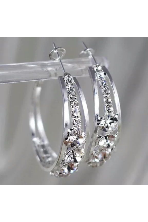 Women Luxury Wedding 925 Silver,Gold Hoop Earring Cubic Zircon Jewelry A Pair