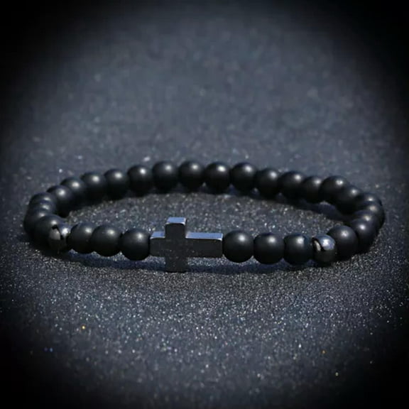 EOEMY Women Men 7 Chakra Natural Hematite Stone Cross Charm Bracelets Bangles Jewelry-Cross Matte Agate