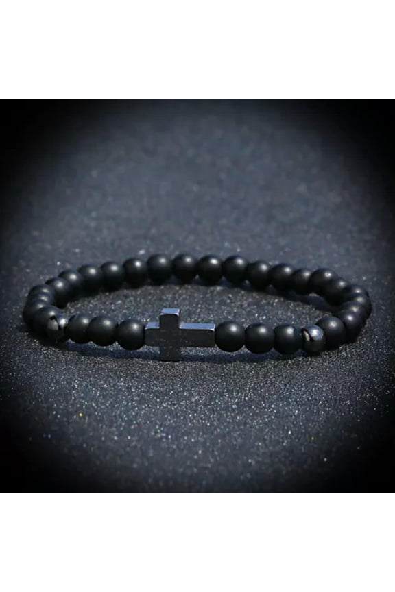 Women Men 7 Chakra Natural Hematite Stone Cross Charm Bracelets Bangles Jewelry-Cross Matte Agate