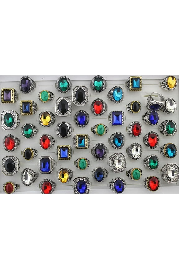 Women Men'S Jewelry Wholesale Mixed Lots 32Pcs Big Assorted Glass Stone Rings