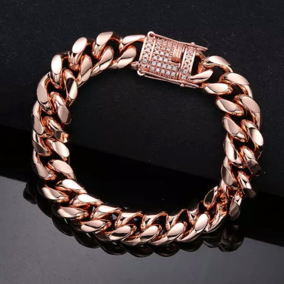 EOEMY Women Mens Rose Gold Stainless Steel Miami Curb Curb Link Chain Bracelet 10/14mm-Rose Gold-14mm-7 Inches Bracelet