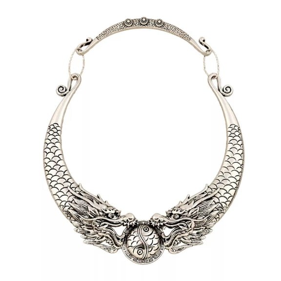EOEMY Women Necklace Double Dragon Pearl Unusual Design Chinese Ethnic Culture