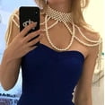thumbnail image 1 of EOEMY Women Pearl Necklace Choker Necklace Shoulder Chain Bridal Dress Tassel Beads, 1 of 2