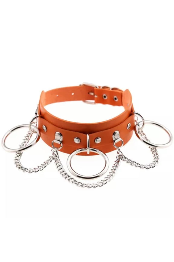 Women Punk Gothic Choker Black Necklace Pu Collar Chains Maid Accessory Cosplay-Orange