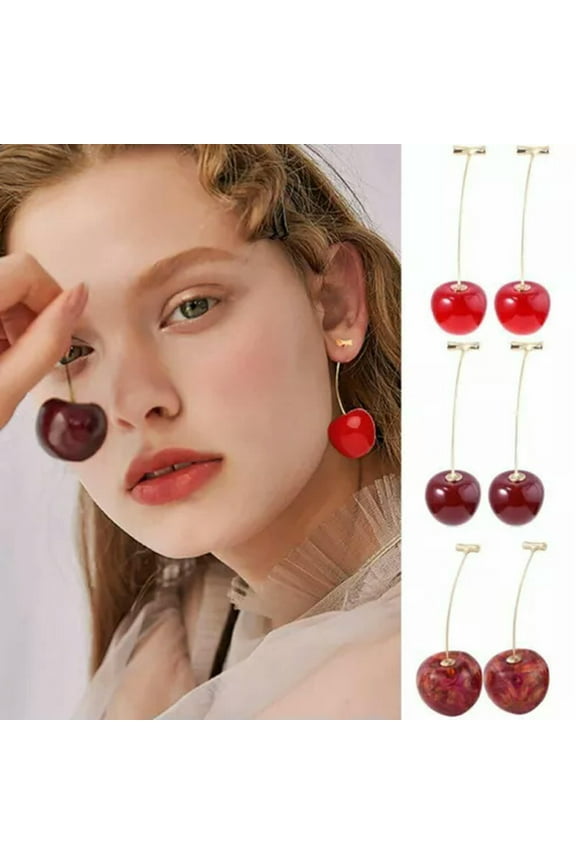 Women Resin Round Dangle Red Cherry Fruit Earrings Cute Jewelry Gift Usa.-#1