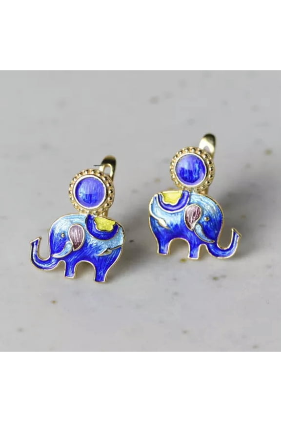 WomenS 925 Sterling Silver Stud Women Lucky Blue Enamel Elephant Earrings
