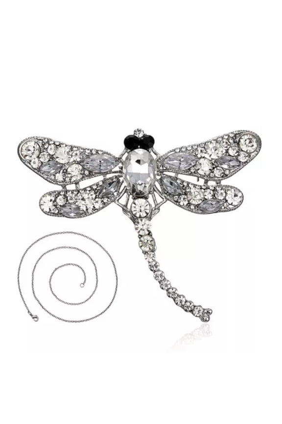 Women'S Crystal Animal Dragonfly Necklace Chain Breastpin Brooch Pin Jewelry Hot-White Dragonfly Brooch+Chain