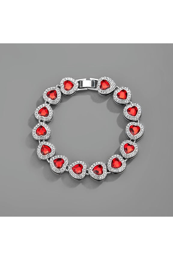 Women'S Hip Hop Love Necklace Full Of Diamond 12mm Red Love Rock Candy Chain-Silver-Necklace 18Inch