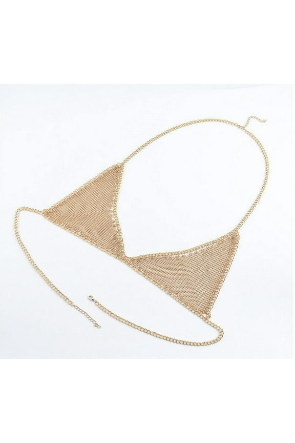Women Sequin Chest Chain Pendant Bra Necklace Beach Bikini Chest Harness Jewelry-Golden