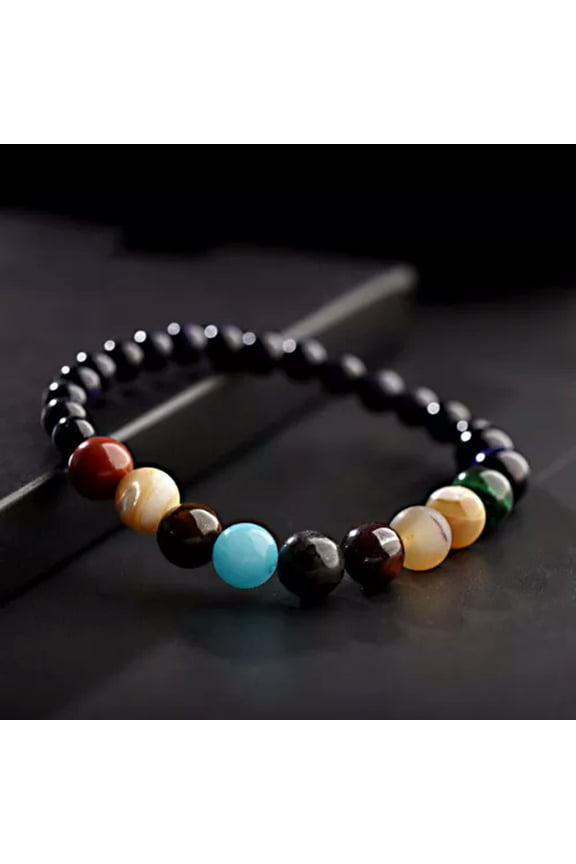 Women Stone Bead Charm Bracelet Universe Galaxy System Guardian Star Bracelets-8mm + 6mm