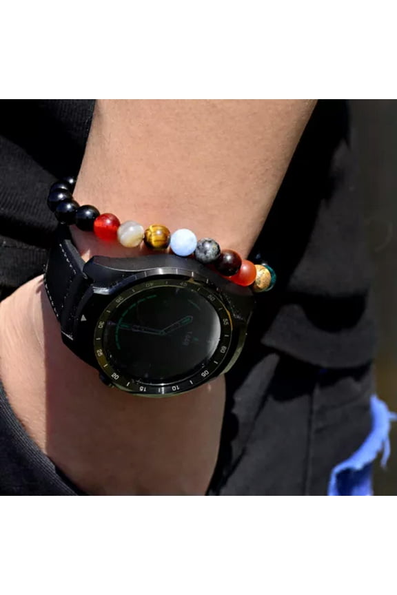 Women Stone Bead Charm Bracelet Universe Galaxy System Guardian Star Bracelets-8mm + 8mm