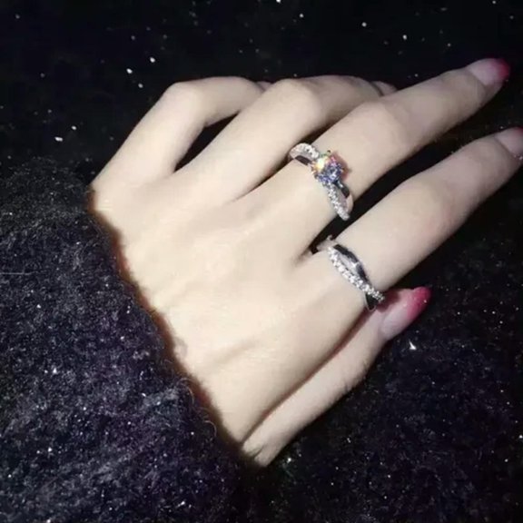 EOEMY Women Topaz 1Ct Engagement 925 Silver Band Fashion Wedding Ring Sets Size 4-9.5