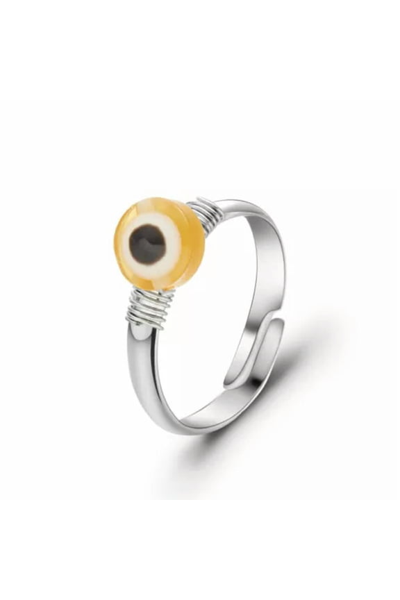 Women Turkish Blue Evil Eye Open 925 Silver Rings Adjustable Handmade Jewelry-Yellow