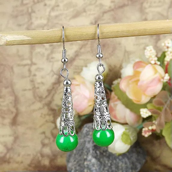 EOEMY Women Vintage Fashion Bohemian Boho Multi-Color Beads Dangle Alloy Drop Earring-3005-5