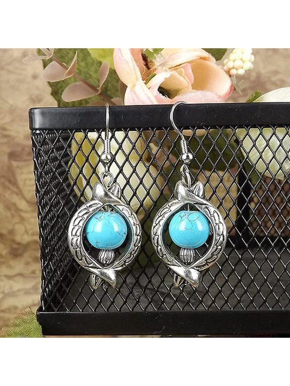 Women Vintage Fashion Bohemian Boho Multi-Color Beads Dangle Alloy Drop Earring-3006-4