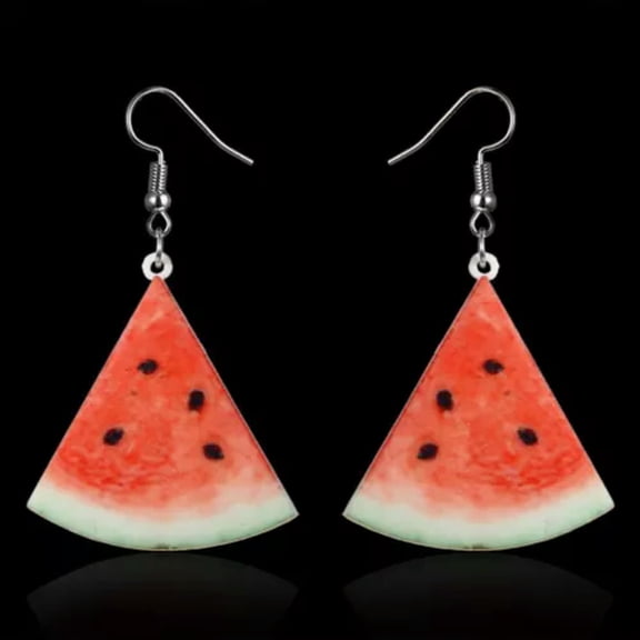 EOEMY Womens 3D Double-Side Acrylic Fruit Orange Dangle Drop Hook Earrings Jewellery-Watermelon