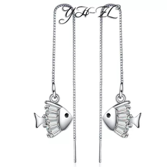 EOEMY Womens 925 Sterling Silver Chain Earrings Fish Tassel Dangle Hoop Huggie Jewelry-Gold