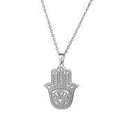 EOEMY Womens Stainless Steel Hamsa Hand Of Fatima Eye Pendant Necklace Amulet