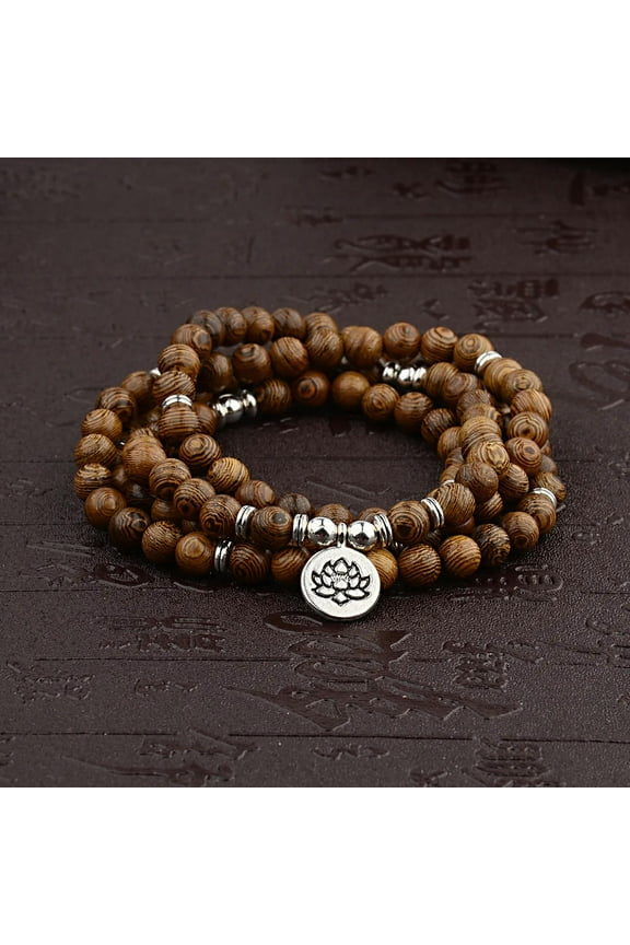 Wooden Beads Mala Buddhist Buddha Lotus Meditation Reiki Bracelets Necklaces