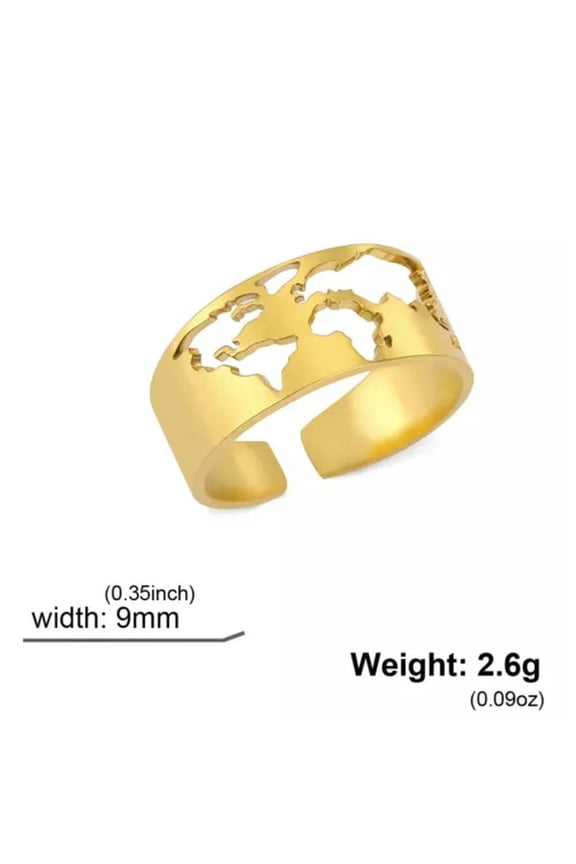 World Map Adjustable Ring Stainless Steel Hollow Open Rings Fashion Jewelry Gift