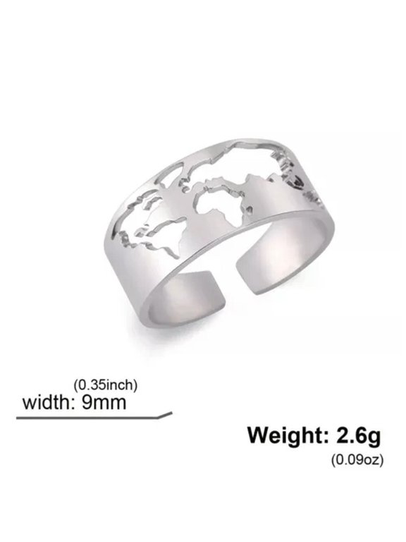 World Map Adjustable Ring Stainless Steel Hollow Open Rings Fashion Jewelry Gift