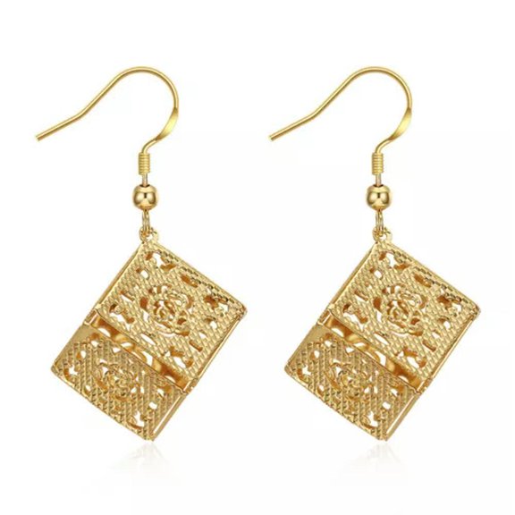 EOEMY Yellow Gold Plated Earrings Drop Dangle Fish Hook Clasp L643-Gold Plated