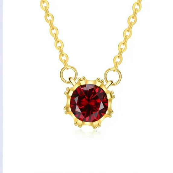 EOEMY Yellow Gold Plated Necklace Pendant Flower Zirconia 20 Inches 1mm Lobster B179-Red