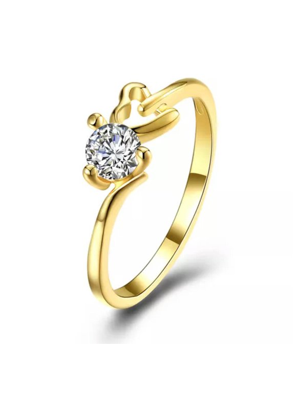 Yellow Gold Plated Ring Heart Plan Aaa Zirconia Stone Heart B532-8