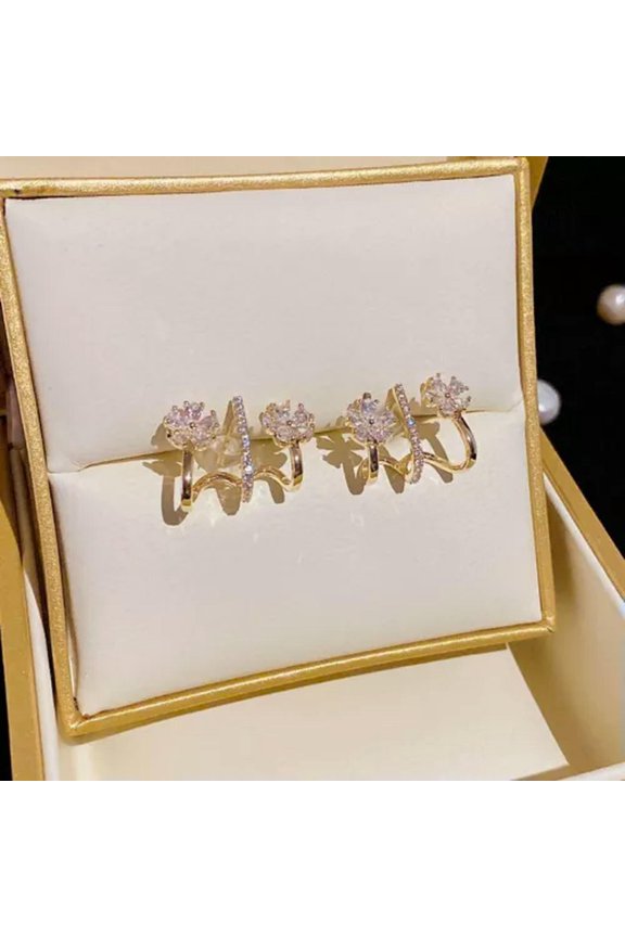 Zircon Claw Shaped Earrings Ear Cuff Ear Wrap Women Wedding Party Jewelry Gift-11-Flower