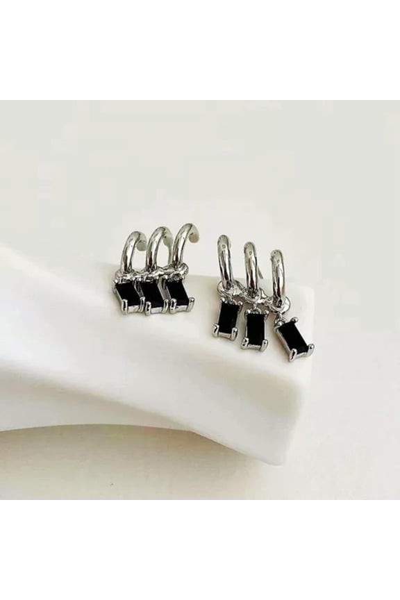 Zircon Claw Shaped Earrings Ear Cuff Ear Wrap Women Wedding Party Jewelry Gift-14-Silver Black Zircon