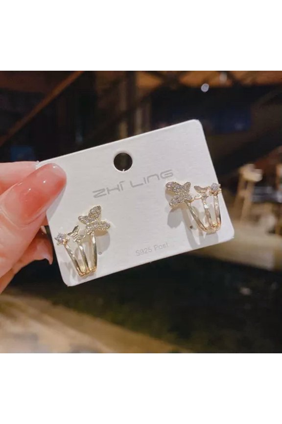 Zircon Claw Shaped Earrings Ear Cuff Ear Wrap Women Wedding Party Jewelry Gift-16-Butterfly