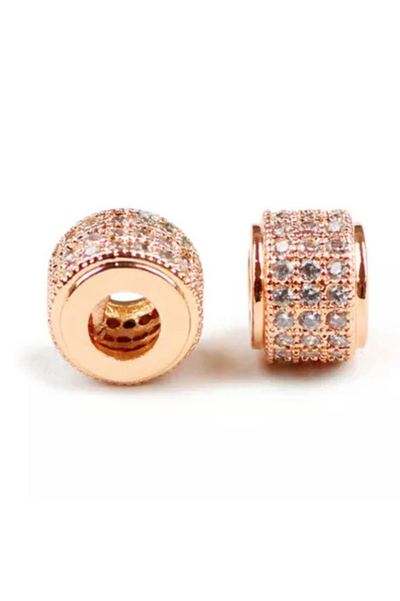 Zircon Geometric Copper Spacer Beads Crystal Cz Charms Loose Beads For Jewelry-Rose Gold