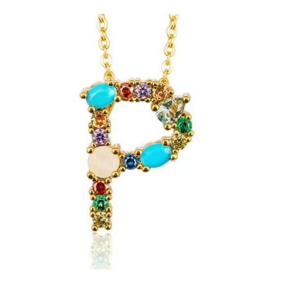 EOEMY Zirconia Initial Pendants Necklaces Cable Chains Alphabet Letter Adjustable P663-P