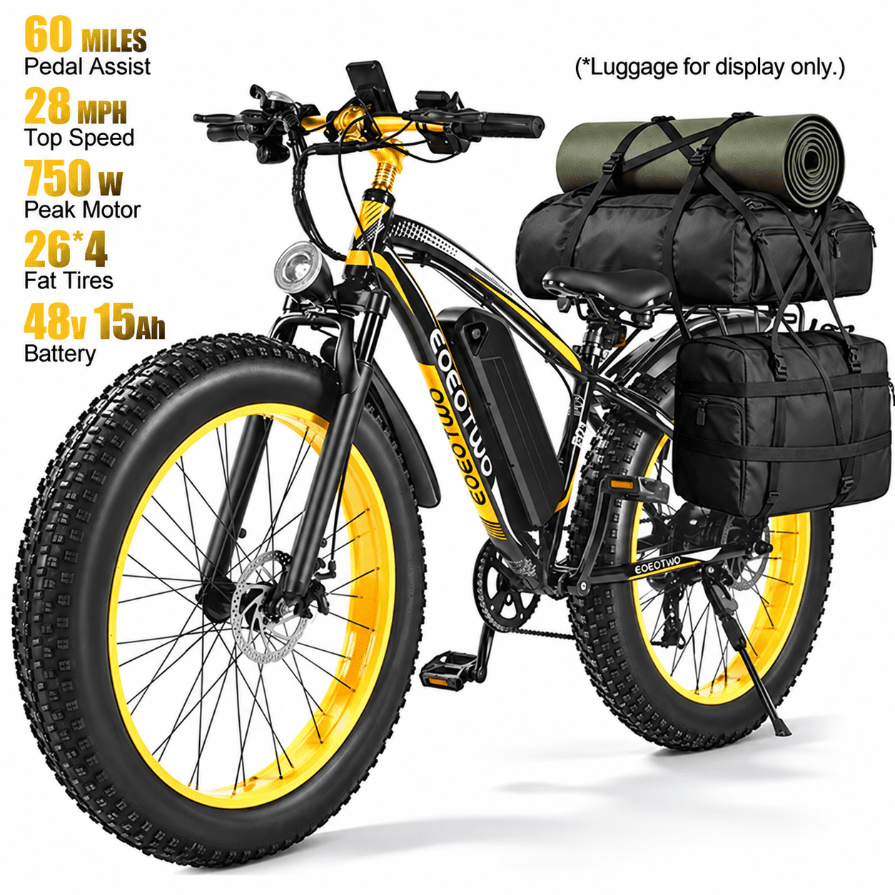 EOEOTWO 750W Peak Fat Tire Electric Bike for Adults - 28 MPH Fast Cruiser, 60-Mile Range, 48V 15Ah Battery 26" All-Terrain E-Bike Mountain Bicycle,UL 2849